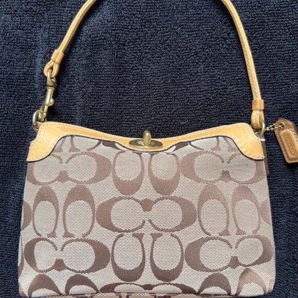 Coach Brown Signature Jacquard and Leather Hampton Demi Pouch Clutch Bag - Picture 1 of 7